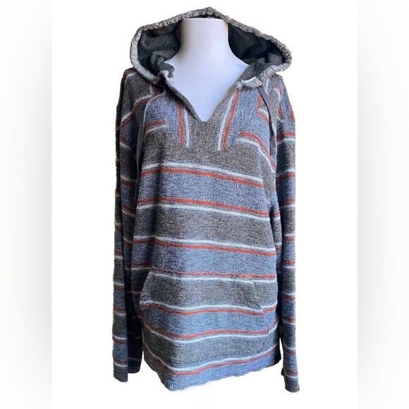 Lucky Brand Other - LUCKY BRAND Baja Beach‎ Hoodie Drug Rug Sweater Blue Gray Rust Striped Unisex S